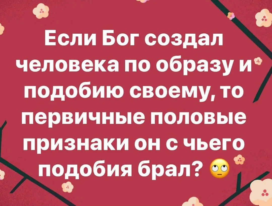 Если Бог создал человека по образу и подобию своему, то первичные половые признаки он с чьего подобия брал?