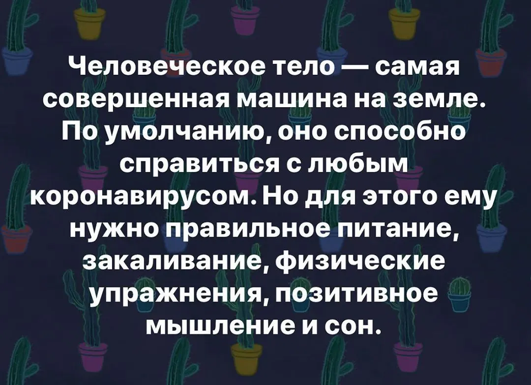 Человеческое тело — самая совершенная машина на земле. По умолчанию, оно способно справиться с любым коронавирусом. Но для