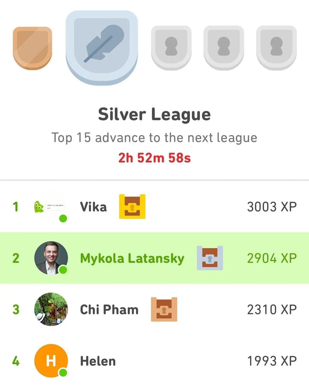 На второй неделе изучения арабского языка с Duolingo я финиширую на втором месте в серебряной лиге. ⠀ Посмотрим